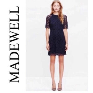 Madewell Magnolia Short Sleeve Lace Mini Dress Size 6 Navy Blue 6933